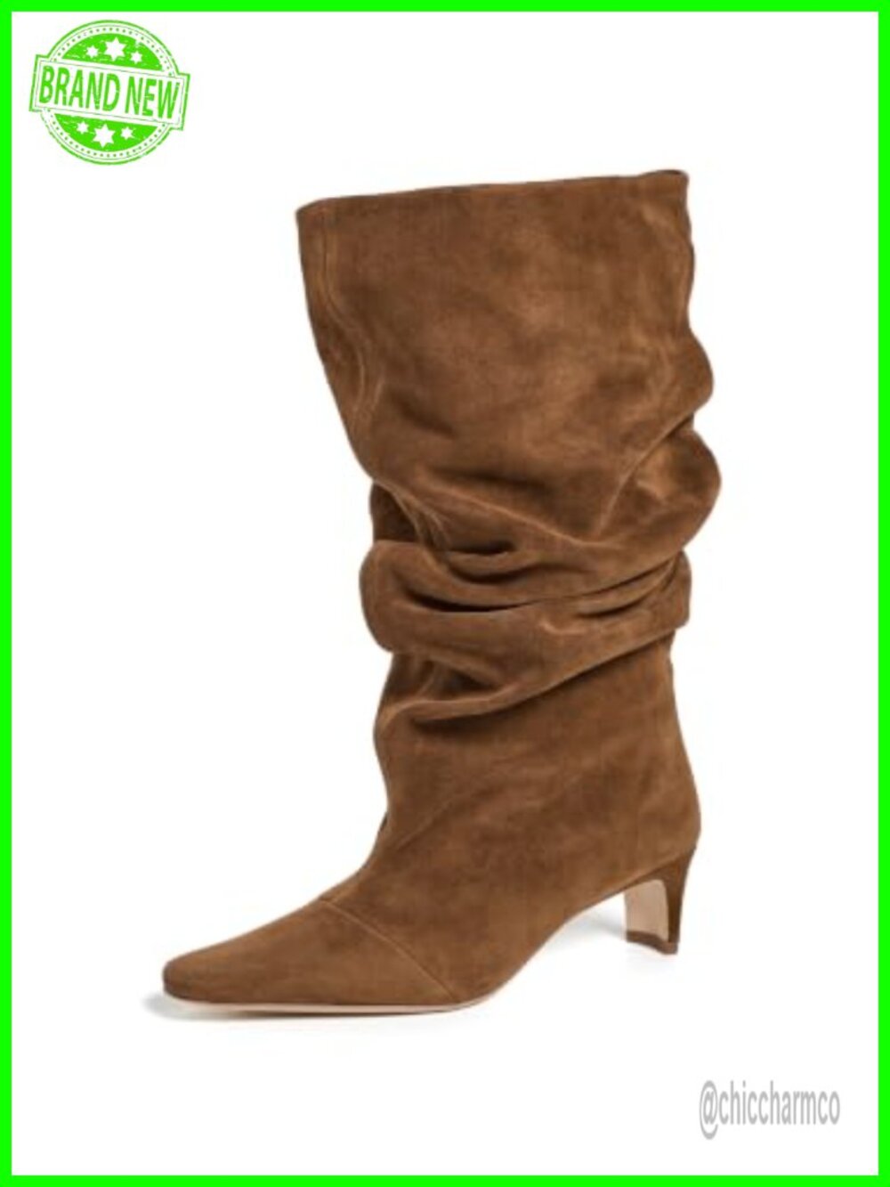 Slouch Ankle Boots Suede Kitten Heel Square Toe Pull-On